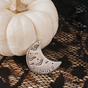 BATS & STARS MOON Dog Tag, Pet Id Tag, Personalized Dog Tag, Hand Stamped Dog Tag, Engraved Dog Tag