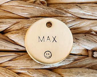 Dog Tag, Pet Id Tag, Personalized Dog Tag, Hand Stamped Dog Tag, Engraved Dog Tag, SMILEY
