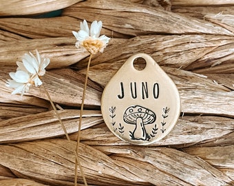 Dog Tag, Pet Id Tag, Personalized Dog Tag, Hand Stamped Dog Tag, Cat Tag, Engraved Dog Tag, MINI MUSHROOM