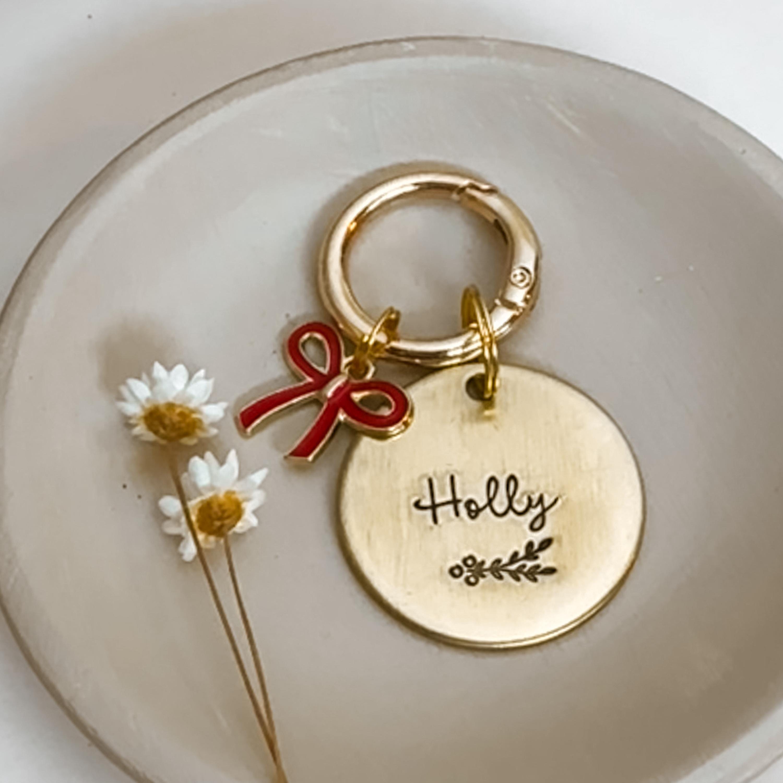 HOLLY SPRIG Dog Tag, Pet Id Tag, Personalized Dog Tag, Hand Stamped Dog Tag, Engraved Dog Tag,