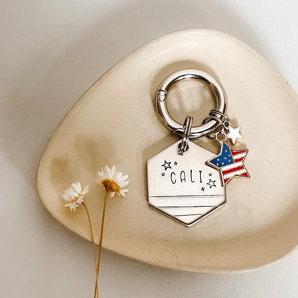 STARS & STRIPES Dog Tag, Flag Dog Tag, Star Dog Tag, Pet Id Tag, Personalized Dog Tag, Hand Stamped Dog Tag, Engraved Dog Tag