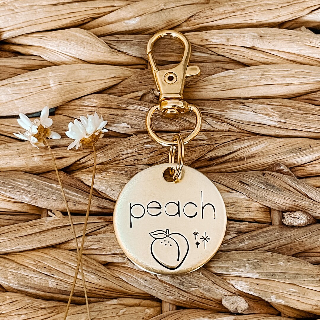 PEACHY KEEN, Peach Dog Tag, Pet Id Tag, Personalized Dog Tag, Hand