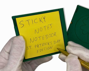 St Patrick's Day Sticky Notes Notebook with Pen, 4 Leaf Clover Notebook, Saint Patrick's Teacher Gift, Green Lucky Sticky Notes Holder, Cute