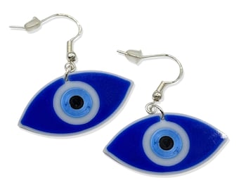 Evil Eye Earrings, Small Cute Dangling Double Sided Evil Eye Blue Earrings, Evil Eye Charm Accessories, Mal de Ojo, Good Luck Pendant, Lucky