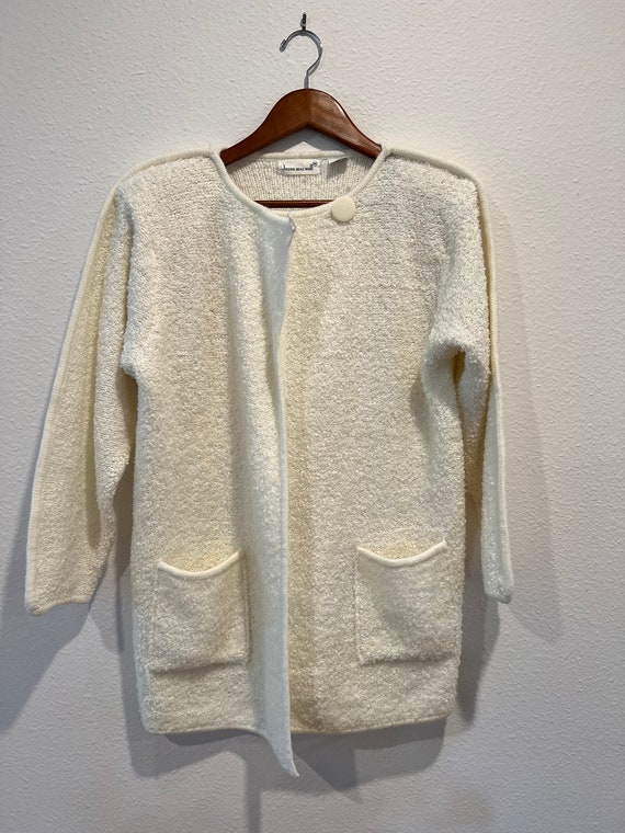 Vintage Cream Bolce Chunky Textured Knit Jacket Sweater With Pockets Medium  