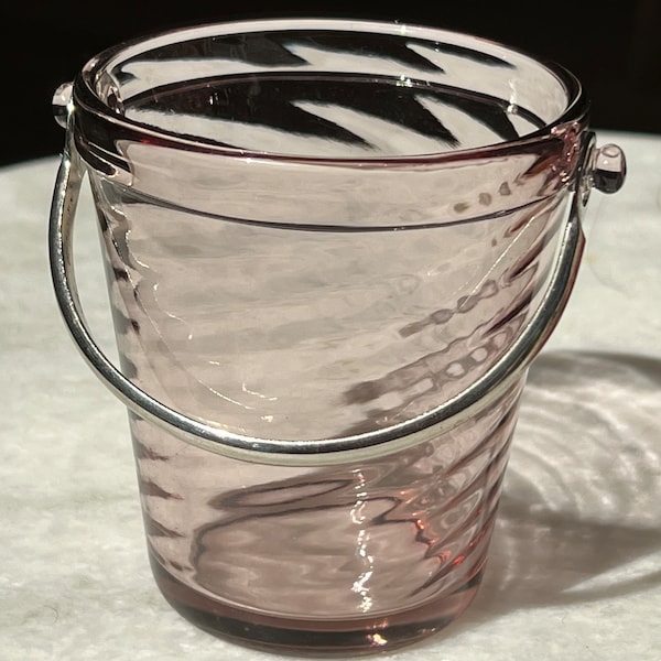 Pink Depression Glass Bucket Candle Holder/Vase/Tiny Ice Bucket