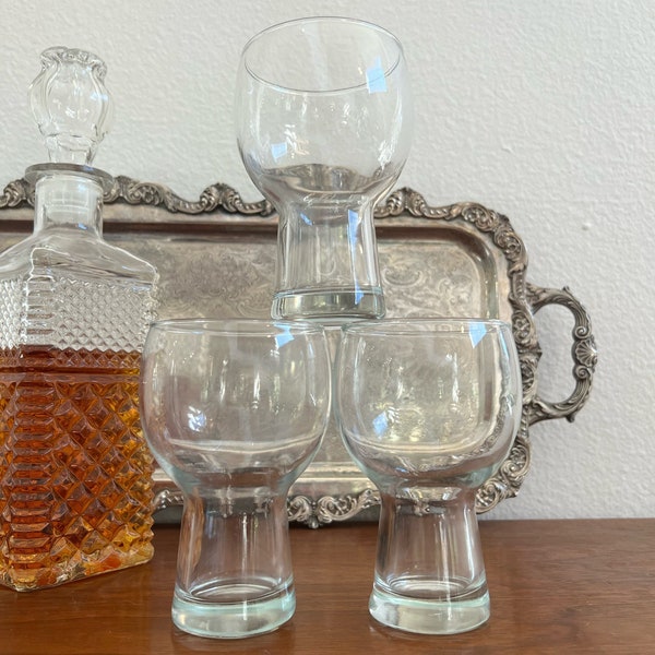 Set of 3 Danish Modern Pedestal Tumblers | Beer Glasses | Vintage MCM Barware | Cocktail Glasses | Handblown Glasses | Vintage Glassware