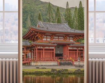 Byodo-In Temple Print: Hawaii Japanese Architecture Photography, Oahu Valley Decor
