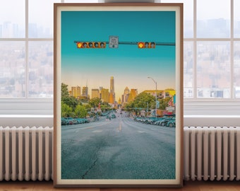 Impresión de Austin, Texas / Arte mural de Congress Avenue, Texas, Regalo de Austin, Texas, Regalos de Texas, Póster de Austin, Arte mural de Austin, Austin retro