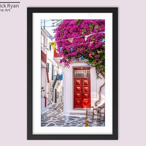 Impression d&#39;art de Mykonos, impression photo Grèce, décor méditerranéen, fleurs de Santorin, fleurs de Mykonos, art mural Grèce