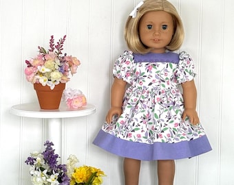 18 inch Doll Floral Dress: Lavender with Pink Flowers
