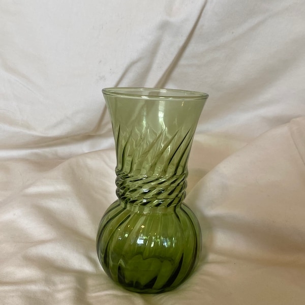 Vintage Anchor Hocking Green Swirl Bud Vase