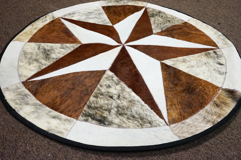 RODEO Texas Star Patch Work Cowhide Rug With Leather Edging Etsy
