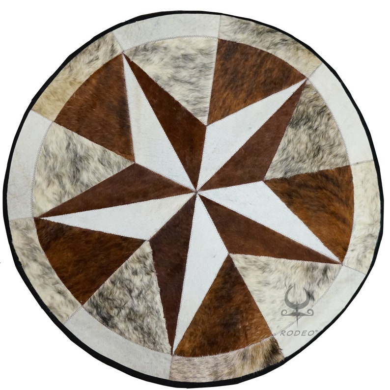 RODEO Texas Star Patch Work Cowhide Rug With Leather Edging Etsy