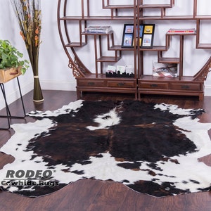 Dark tricolor white belly Cowhide rug cowhides L/XL/XXL