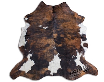 Rodeo Exotic Brindle cowhides rugs cow skin rug large size approx  6x7-7x7 ft 