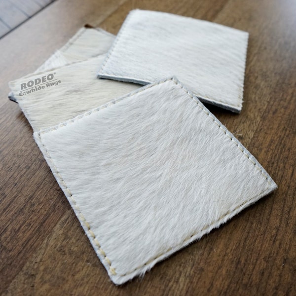 Handmade Ivory Rodeo Cowhide Leather Coaster 4 piece set