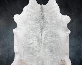 Large Light Gray Brindle Cowhide Rug Size 6.6x7.2 ft---4827