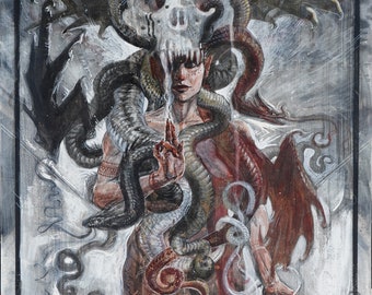 PRINT | Fearless - Female shaman wearing dragons and skull crown - wall art