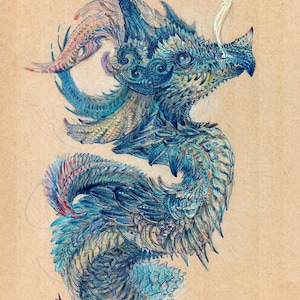 PRINT - Crowned Sapphire Dragon