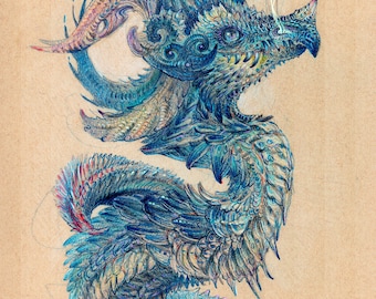 PRINT - Crowned Sapphire Dragon