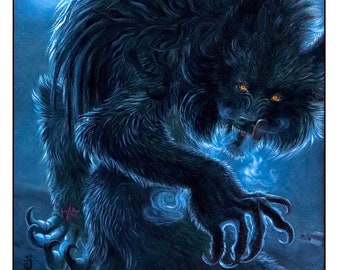 PRINT / Blue Moon Rising - Werewolf wall art