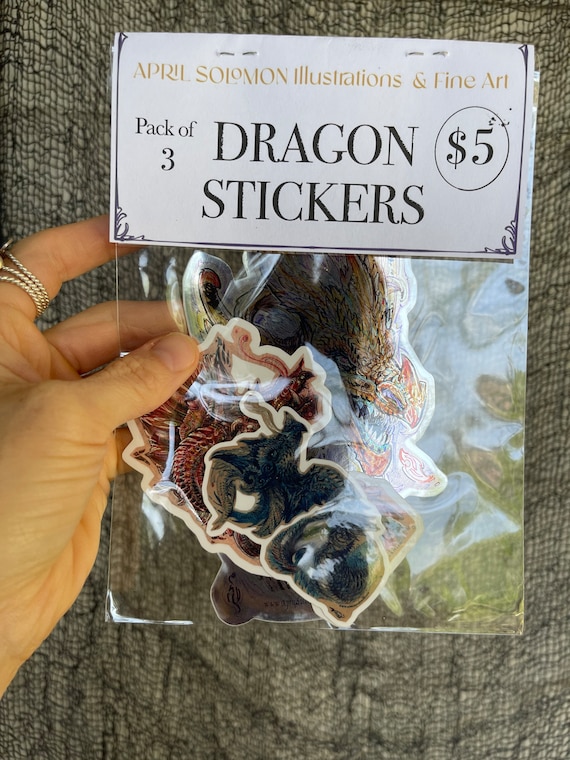 Primary Dragon Stickers | original artwork on glossy sticker paper - red- yellow- blue.