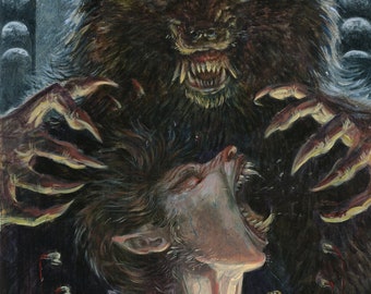 PRINT - Full Moon Spell - Werewolf wall decor/ art