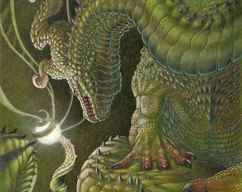 PRINT - Scrying Dragon gazing into the future