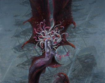 PRINT - The Merdusa - mermaid Medusa - fantasy wall art