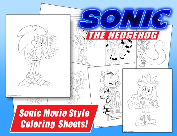 sonic the hedgehog movie style coloring sheets  digital download   printable
