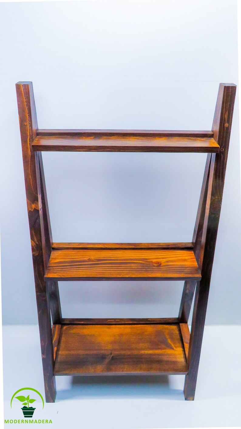 Leaning Ladder Bookshelf Dark Walnut Etsy