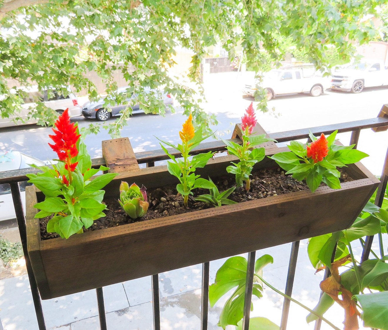Balcony Rail Planter Box Dark Stain | Etsy