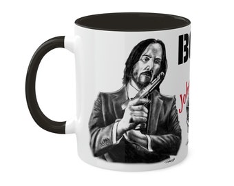 Colorful Mugs, 11oz - Keanu Reeves 1969 Ford Mustang 429 Boss John Wick Original Automotive Car Artwork from Dantel Art LLC