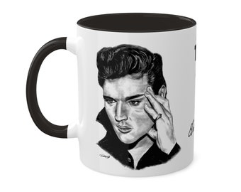 Colorful Mugs, 11oz - Elvis Presley King of Rock and Roll Original Music Musician Celebrity Movie Artwork from Dantel Art LLC