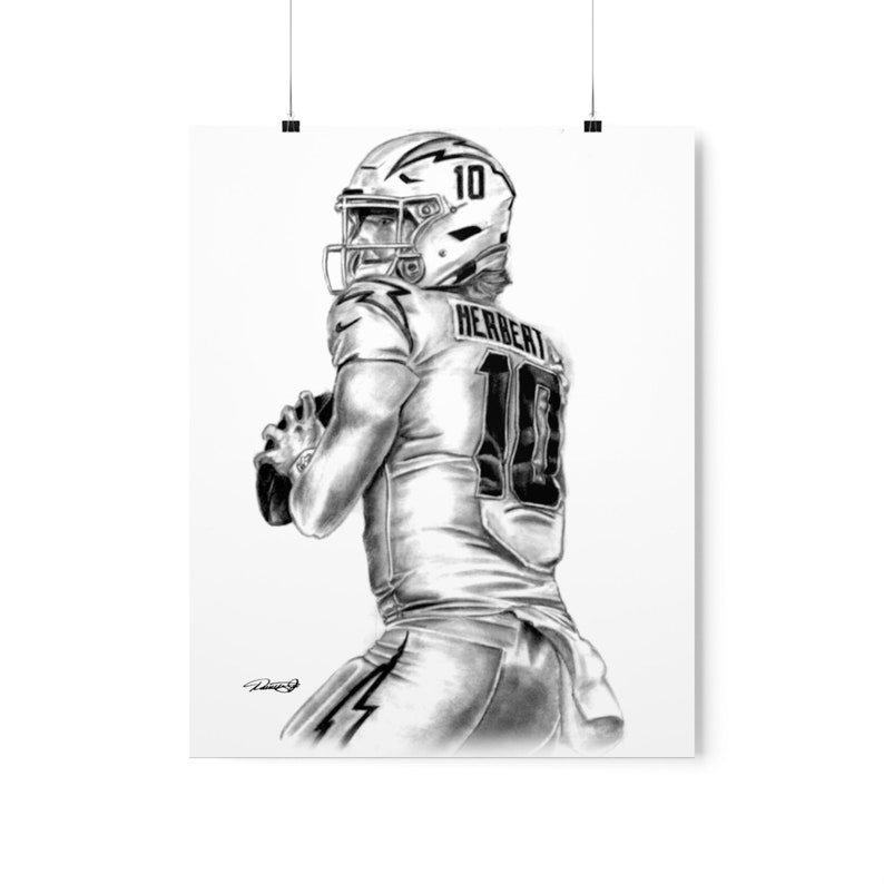 Pósteres verticales mate premium Justin Herbert Los Angeles Chargers Football NFL Original Sports Athlete ilustraciones de Dantel Art LLC imagen 8