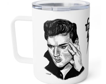 Insulated Coffee Mug, 10oz - Elvis Presley King of Rock and Roll Original Music Movie Musician Celebrity Artwork from Dantel Art LLC