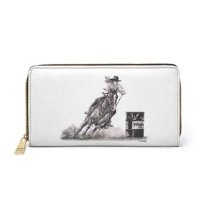 Zipper Wallet - cowgirl horse barrel, racing rodeo original artwork from Dantel Art LLC