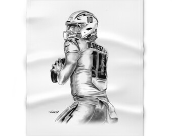 Throw Blanket Justin Herbert, Los Angeles Chargers Original Football Sports Artwork from Dantel Art LLC