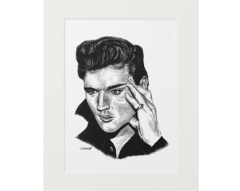 Fine Art Prints (Passepartout Paper Frame) - Elvis Presley king of rock and roll original celebrity music artwork from Dantel Art LL