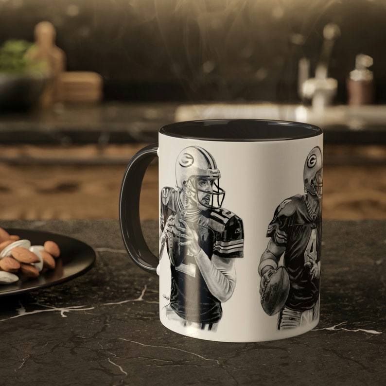 Colorful Mugs, 11oz Green Bay Packers Greats Aaron Rodgers, Brett Favre and Bart Starr Original Artwork from Dantel Art LLC image 6