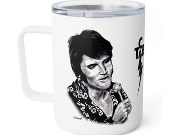 Insulated Coffee Mug, 10oz - Elvis Presley King of Rock and Roll Original Music Celebrity Movie Musician Artwork from Dantel Art LLC