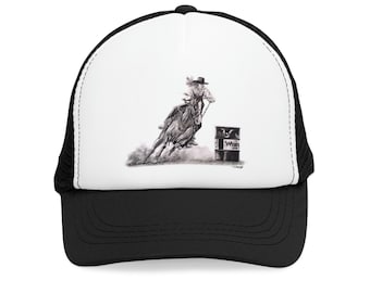 Mesh Cap - Rodeo Cowgirl Horse Barrel Racing Original Artwork from Dantel Art LLC