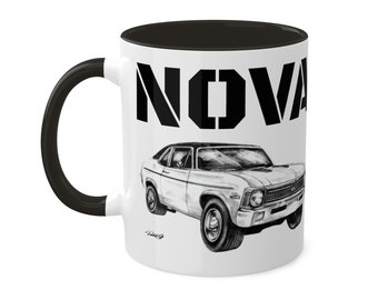 Colorful Mugs, 11oz - 1972 Chevrolet Chevy Nova SS Original Automotive Car Artwork from Dantel Art LLC