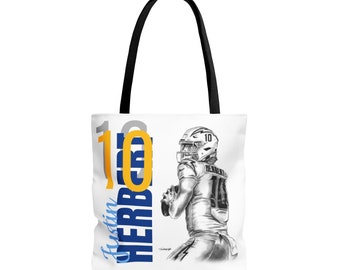 AOP Tote Bag  - Justin Herbert Los Angeles Chargers Original Football Sports Artwork from Dantel Art LLC