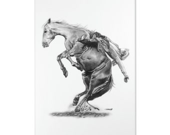 Area Rug - Rodeo Bronc Busting Cowboy Original Artwork from Dantel Art LLC