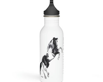 Stainless Steel Water Bottle - American Paint Horse Rearing Up original Animal Country Western Rodeo artwork Dantel Art LLC