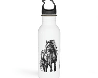 Stainless Steel Water Bottle - Rodeo Black Horse Original Artwork from Dantel Art, LLC.