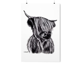 Premium Matte Vertical Posters - Scottish Hairy Highland Cow Steer Country Original Western Cowgirl  Cowboy Rodeo Artwork from Dantel Art LL