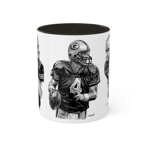 Colorful Mugs, 11oz Green Bay Packers Greats Aaron Rodgers, Brett Favre and Bart Starr Original Artwork from Dantel Art LLC image 2